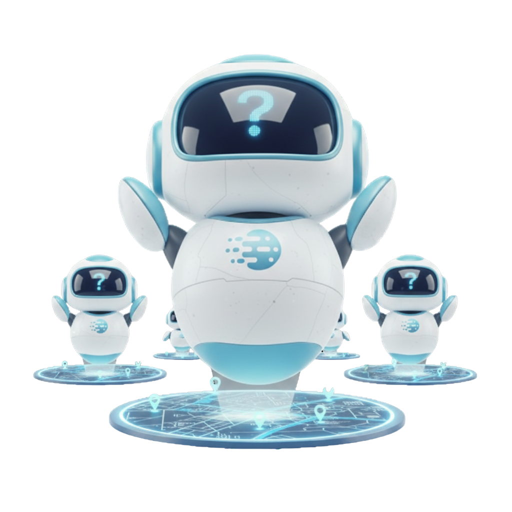 AI chatbot with question mark assisting users with queries