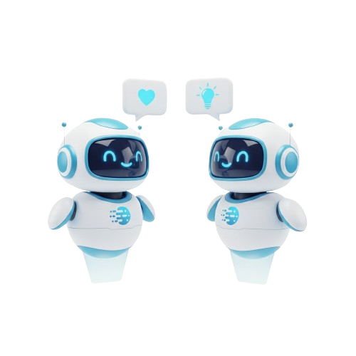 Two friendly AI chatbots interacting and sharing ideas